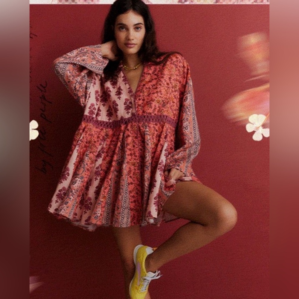 Free People Hazy Baby Printed Mini Dress in Pink